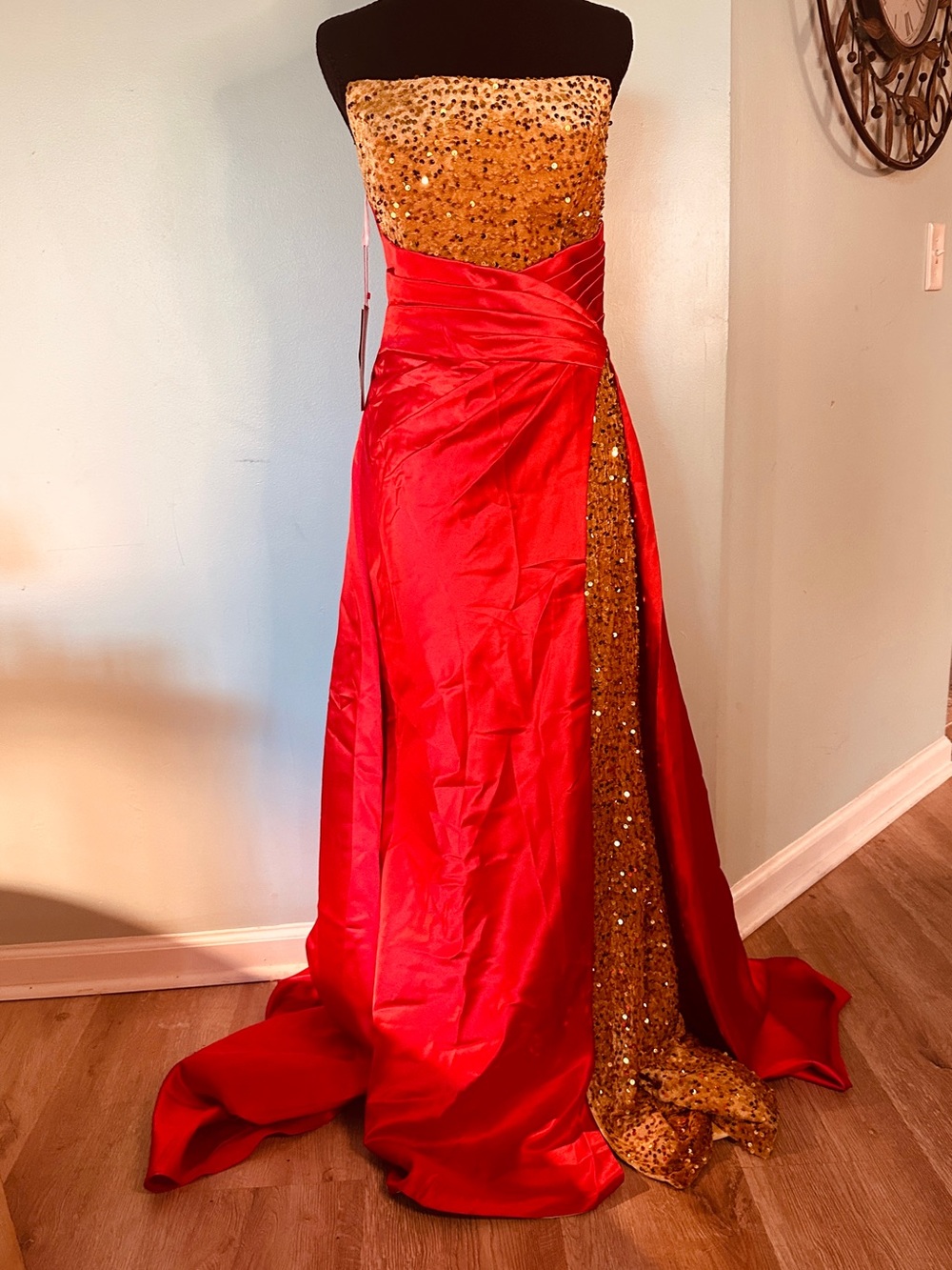 Strapless Red and Gold Sequin Evening Gown size 6